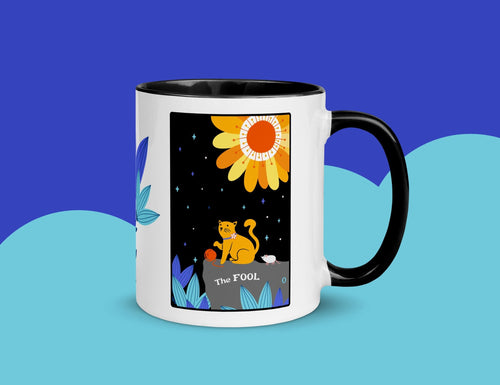 THE FOOL Blooming Cat Tarot Mug Personalized for Free, Cute Cat Mug, Cat Tarot Mug, Ceramic Cat Coffee Mug, Tarot Mug, Witchy Cat Mug