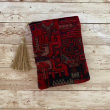 Load image into Gallery viewer, Red Black and Gold Bohemian Tarot Oracle Deck Bag with Silk Lining 5x7 Moroccan Boho Handcrafted in the USA

