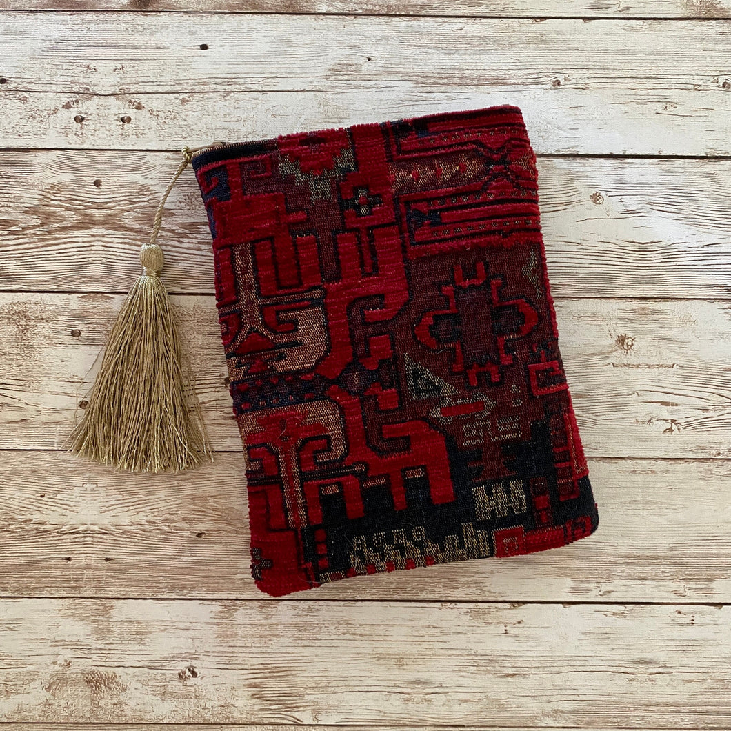 Red Black and Gold Bohemian Tarot Oracle Deck Bag with Silk Lining 5x7 Moroccan Boho Handcrafted in the USA