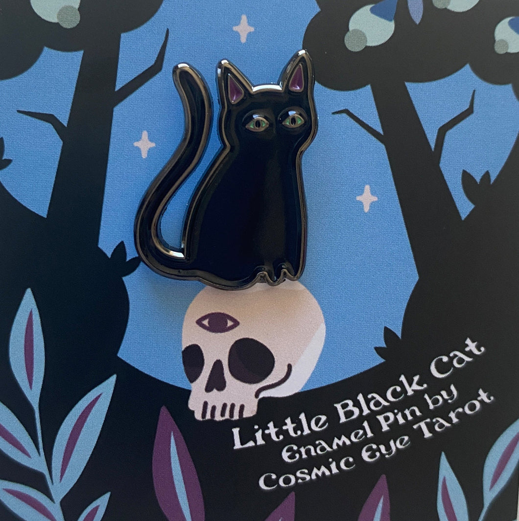 Little Black Cat Enamel Pin, Cute Black Cat Pin, Gift Stocking Stuffer for Cat Lovers, Blooming Cat Tarot Pin, Cat Button