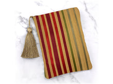 Load image into Gallery viewer, Red, Gold and Green Striped Tarot Oracle Deck Bag with Silk Lining 5x7 Handcrafted in the USA
