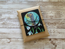 Load image into Gallery viewer, Green Blue and Brown Floral Print Tarot Oracle Deck Bag with Silk Lining 5x7 Handcrafted in the USA
