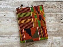 Load image into Gallery viewer, Orange Green Kente Cloth African Tarot Oracle Deck Bag with Silk Lining 5x7 Handcrafted in the USA Crystals Dice Bag
