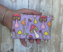 Load image into Gallery viewer, MUSHROOM Coin Purse, Small Zip Pouch, Small Wallet, Amanita Muscaria Purple Red Magic Mushroom Gift Idea, Valentine Gift
