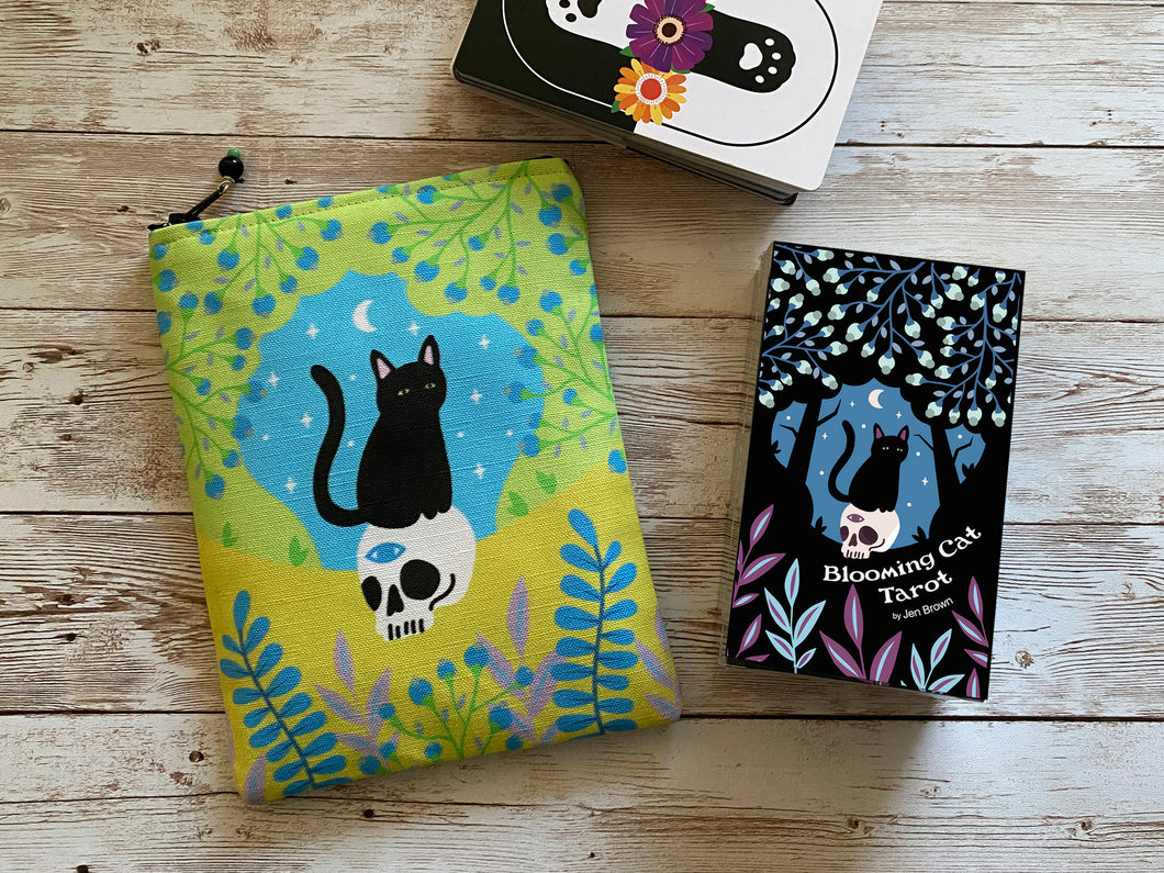 Blooming Cat Tarot Deck and Bag Set, Black Cat on Skull, Tarot for Cat Lovers, Cat Tarot, Cute Tarot Deck, Cat Tarot Deck