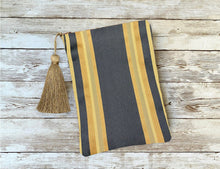 Load image into Gallery viewer, Gold and Black Striped Tarot Oracle Deck Bag with Silk Lining 5x7 Handcrafted in the USA
