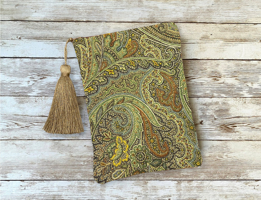 Green Blue Brown and Yellow Floral Paisley Tarot Oracle Deck Bag with Silk Lining 5x7 Handcrafted in the USA
