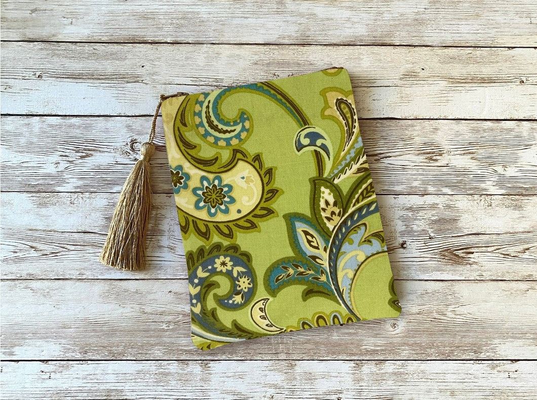 Green Blue and Brown Floral Print Tarot Oracle Deck Bag with Silk Lining 5x7 Handcrafted in the USA