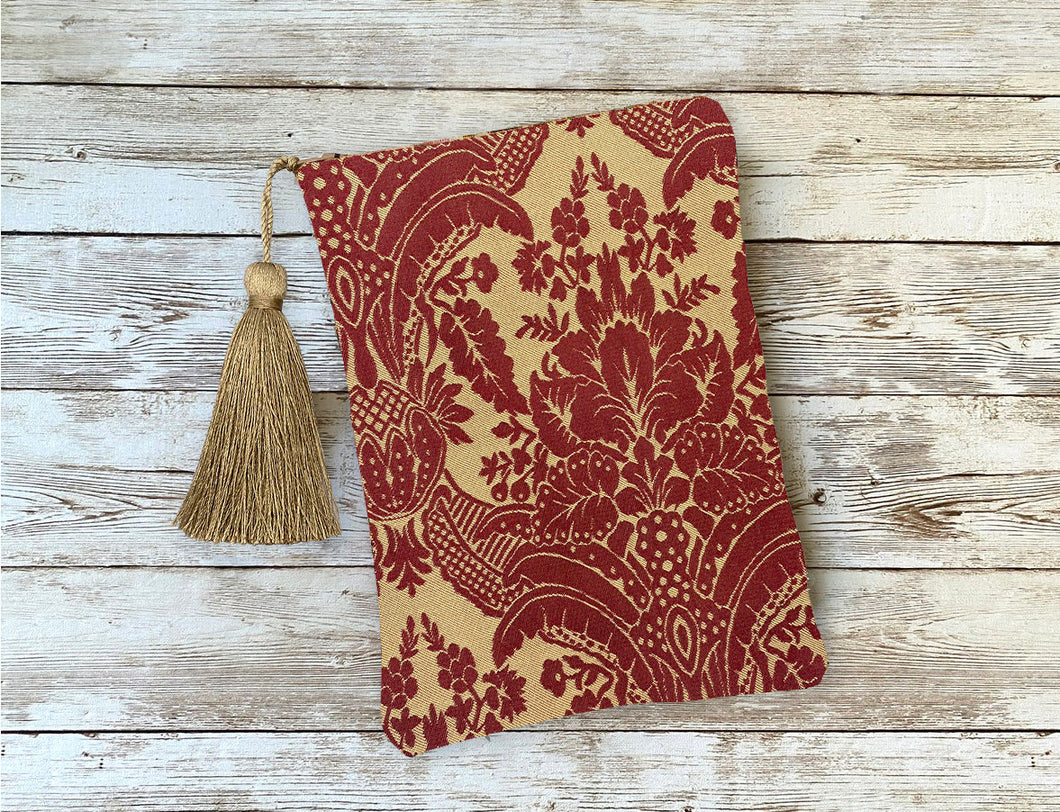 Deep Red and Gold Damask Victorian Tarot Oracle Deck Bag with Silk Lining 5x7 Handcrafted in the USA