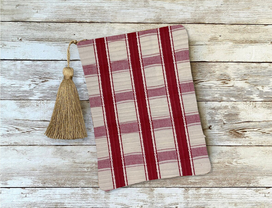 Red and Ivory Plaid Striped Tarot Oracle Deck Bag with Silk Lining 5x7 Handcrafted in the USA