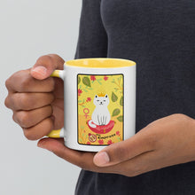 Load image into Gallery viewer, THE EMPRESS Cat Tarot Mug Personalized Free, Blooming Cat Yellow Mug, Cat Tarot Mug, Ceramic Cat Coffee Mug, Tarot Mug, Witchy Cat Mug
