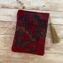 Load image into Gallery viewer, Red Black and Gold Bohemian Tarot Oracle Deck Bag with Silk Lining 5x7 Moroccan Boho Handcrafted in the USA
