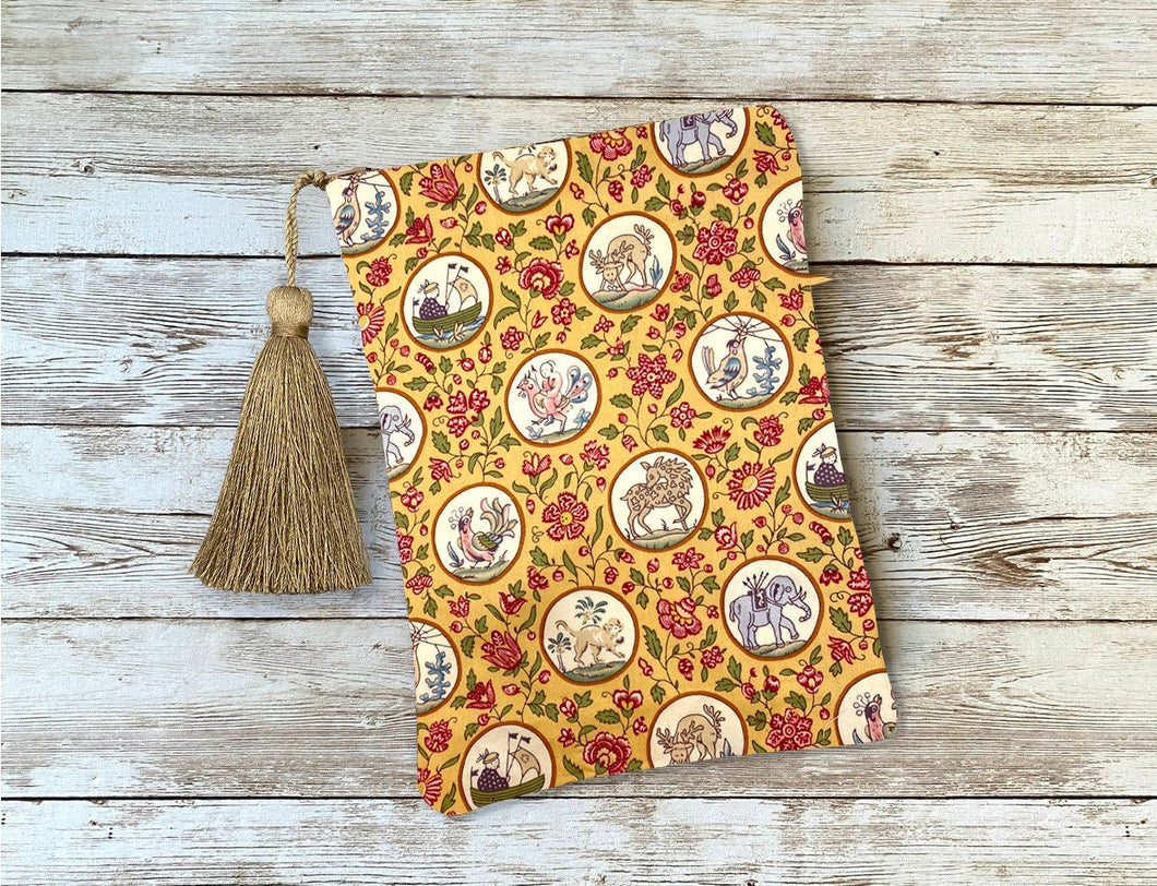 Yellow Red Floral Vintage Inspired Animal and Asian Scenes Tarot Oracle Deck Bag, Silk Lining 5x7 Handcrafted in the USA