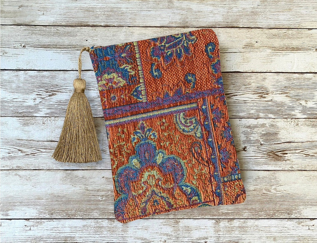 Orange Blue Purple Bohemian Tarot Oracle Deck Bag with Silk Lining 5x7 Moroccan Boho Handcrafted in the USA