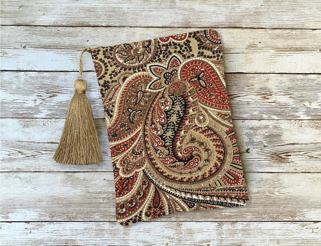 Brown Brick Red and Black Paisley Floral Tarot Oracle Deck Bag with Silk Lining 5x7 Handcrafted in the USA