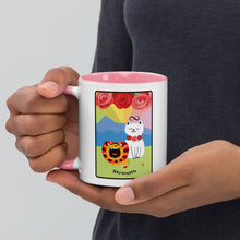 Load image into Gallery viewer, STRENGTH Cat Tarot Mug Personalized Free, Blooming Cat Pink Mug, Cat Tarot Mug, Ceramic Cat Coffee Mug, Tarot Mug, Witchy Cat Mug
