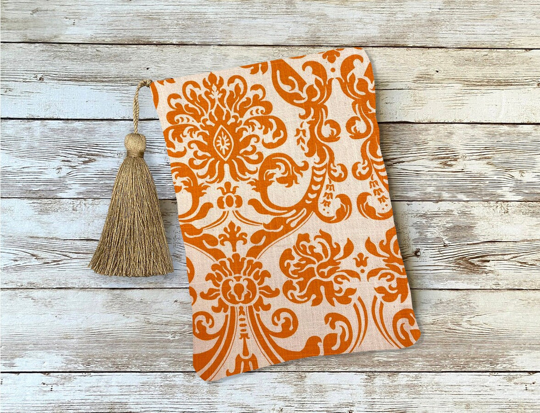 Orange and Ivory Damask Victorian Tarot Oracle Deck Bag with Silk Lining 5x7 Handcrafted in the USA