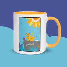 Load image into Gallery viewer, THE FOOL Cat Tarot Mug Personalized Free, Blooming Cat Pastel Orange Mug, Cat Tarot Mug, Ceramic Cat Coffee Mug, Tarot Mug, Witchy Cat Mug
