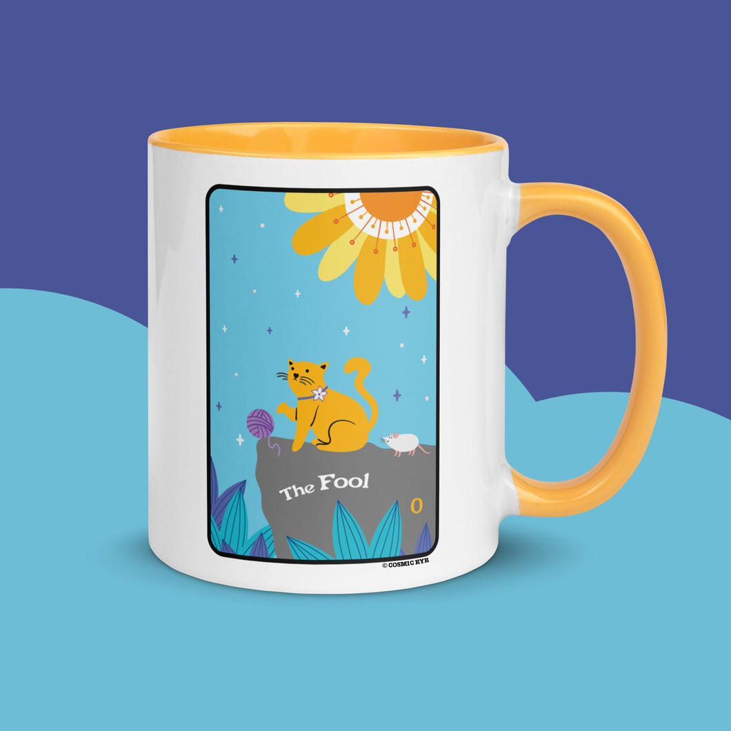 THE FOOL Cat Tarot Mug Personalized Free, Blooming Cat Pastel Orange Mug, Cat Tarot Mug, Ceramic Cat Coffee Mug, Tarot Mug, Witchy Cat Mug