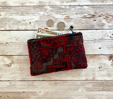 Load image into Gallery viewer, Deep Red Black Gold Boho Coin Purse, Small Zip Pouch, Small Wallet, Moroccan Southwest Bohemian Wallet

