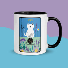Load image into Gallery viewer, The MAGICIAN Cat Tarot Mug Personalized Free, Blooming Cat Mug, Cat Tarot Mug, Ceramic Cat Coffee Mug, Tarot Mug, Witchy Cat Mug
