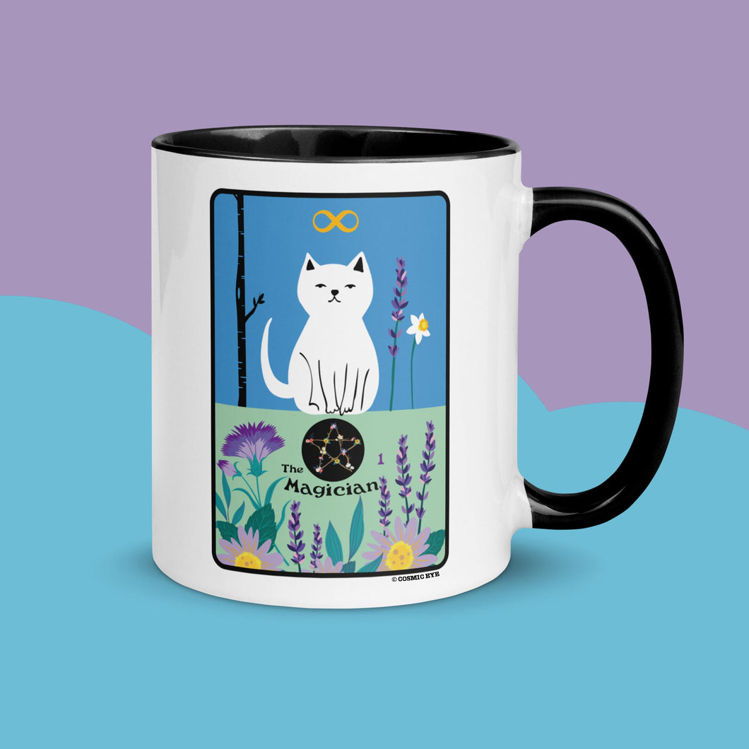 The MAGICIAN Cat Tarot Mug Personalized Free, Blooming Cat Mug, Cat Tarot Mug, Ceramic Cat Coffee Mug, Tarot Mug, Witchy Cat Mug