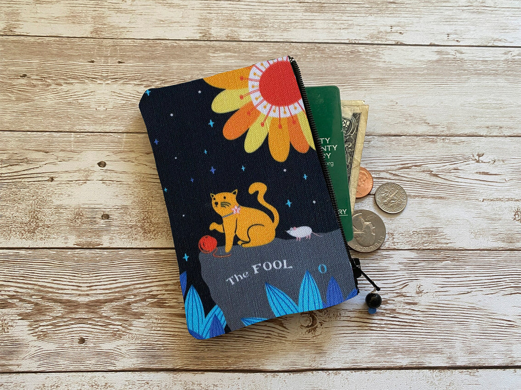 The FOOL Cat Tarot Card Coin Purse, Small Zip Pouch, Small Wallet, Blooming Cat Bag, Tarot Gift Idea, Holiday Gift