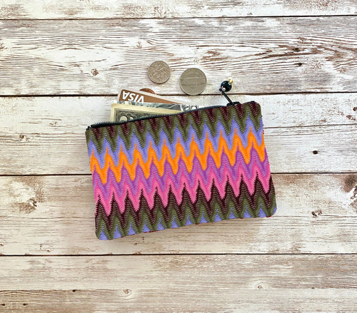 Colorful Zigzag Pink Purple Orange Coin Purse, Small Chevron Zip Pouch, Small Wallet, Fun Gift Colorful Wallet