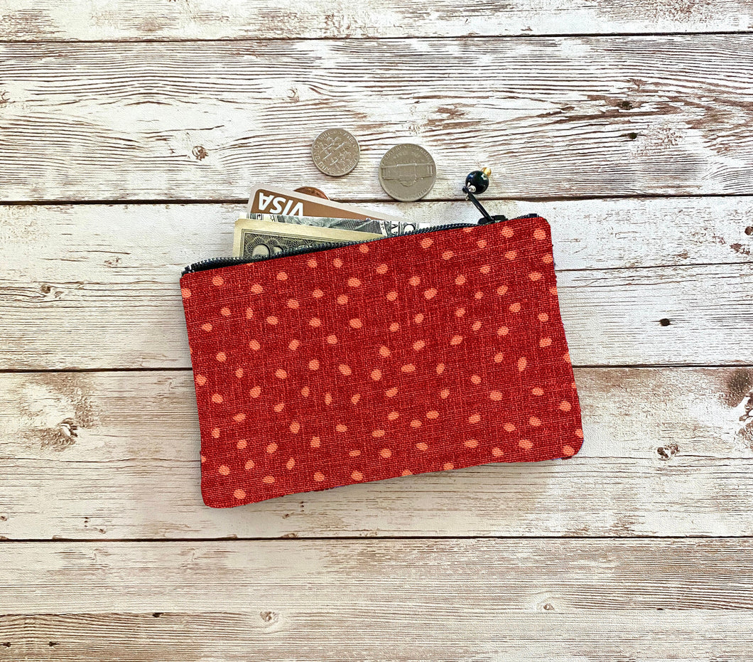 Red Polka Dot Coin Purse, Small Zip Pouch Small Wallet, Gift Idea, Christmas Birthday Valentine Gift