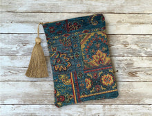 Load image into Gallery viewer, Blue Red and Gold Boho Tarot Oracle Deck Bag Moroccan Bohemian with Silk Lining 5x7 Handcrafted in the USA, Crystals Runes Dice Bag
