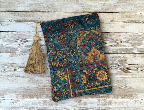 Blue Red and Gold Boho Tarot Oracle Deck Bag Moroccan Bohemian with Silk Lining 5x7 Handcrafted in the USA, Crystals Runes Dice Bag