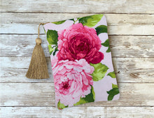 Load image into Gallery viewer, Pink Peony Floral Oracle Deck Bag with Silk Lining 5x7 Handcrafted in the USA, Crystals Runes Dice Bag
