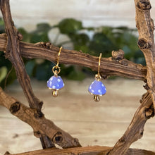 Load image into Gallery viewer, Dainty Purple Mushroom Earrings Small Gold Plated Simple Delicate Cute Mushroom Earrings Under 20
