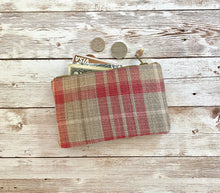 Load image into Gallery viewer, Dusty Rose Pink and Gray Plaid Coin Purse, Small Zip Pouch Small Wallet Birthday Holiday Valentine Gift
