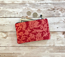 Load image into Gallery viewer, Coral and Red Floral Coin Purse, Small Zip Pouch Small Wallet Birthday Holiday Valentine Boho Gift
