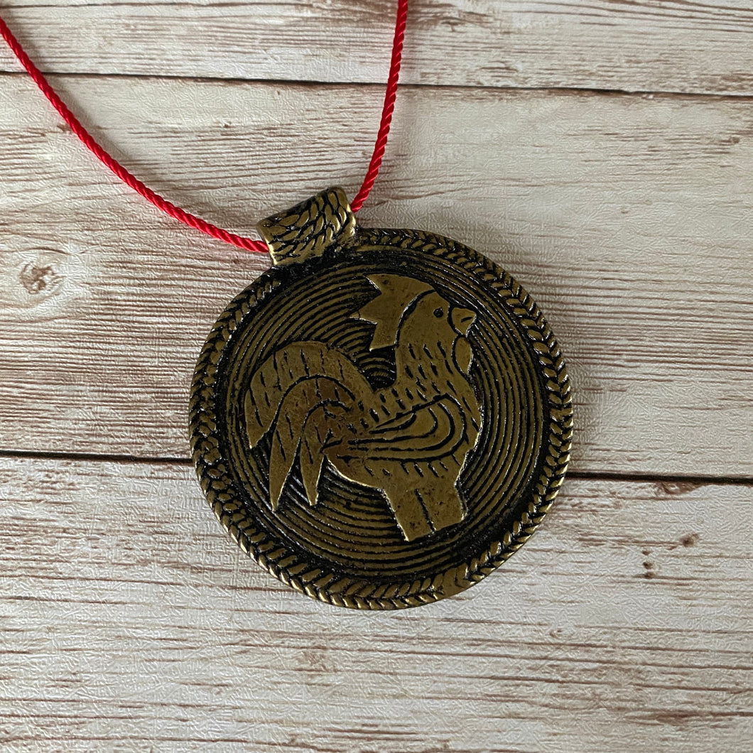 Brass Rooster Pendant Necklace