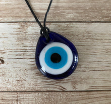 Load image into Gallery viewer, Blue Glass Evil Eye Pendant Teardrop Necklace Protection Black Cord
