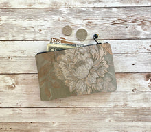 Load image into Gallery viewer, Sage Green Embroidered Floral Coin Purse Vintage Small Zip Pouch Small Wallet Victorian Style Unique Gift
