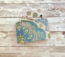 Load image into Gallery viewer, Blue Teal Green Boho Ikat Coin Purse Vintage Small Zip Pouch Small Wallet Birthday Holiday Valentine Gift
