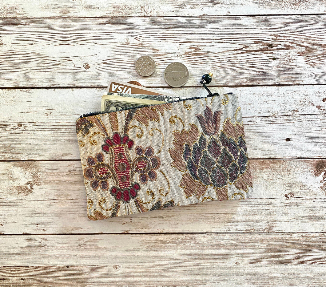 Embroidered Tapestry Floral Coin Purse, Small Vintage Zip Pouch Small Wallet Birthday Holiday Valentine Gift
