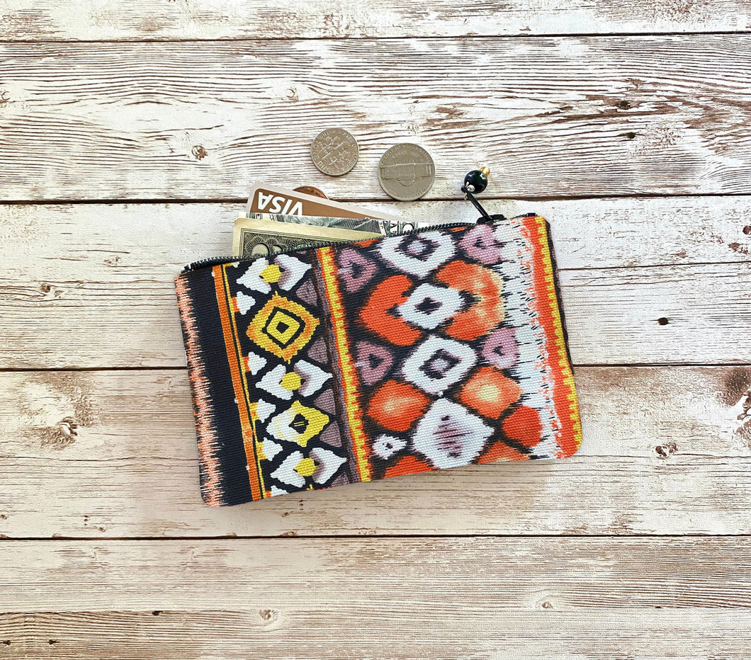 Orange and Black Boho Purse, Cute Small Zip Pouch Small Wallet Birthday Holiday Valentine Gift