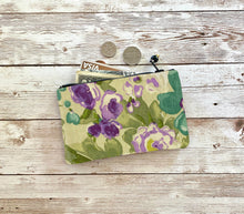 Load image into Gallery viewer, Purple Aqua Green Floral Coin Purse, Small Zip Pouch, Small Wallet Gift Idea, Christmas Birthday Valentine Gift
