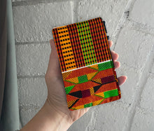Load image into Gallery viewer, Orange Green Black Red African Kente Coin Purse, Small Zip Pouch, Small Wallet Gift Idea, Christmas Birthday Valentine Gift
